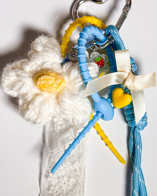 ♡ Bijou de sac fleur bleu