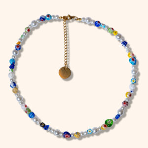 Collier perles de millefiori fleuri